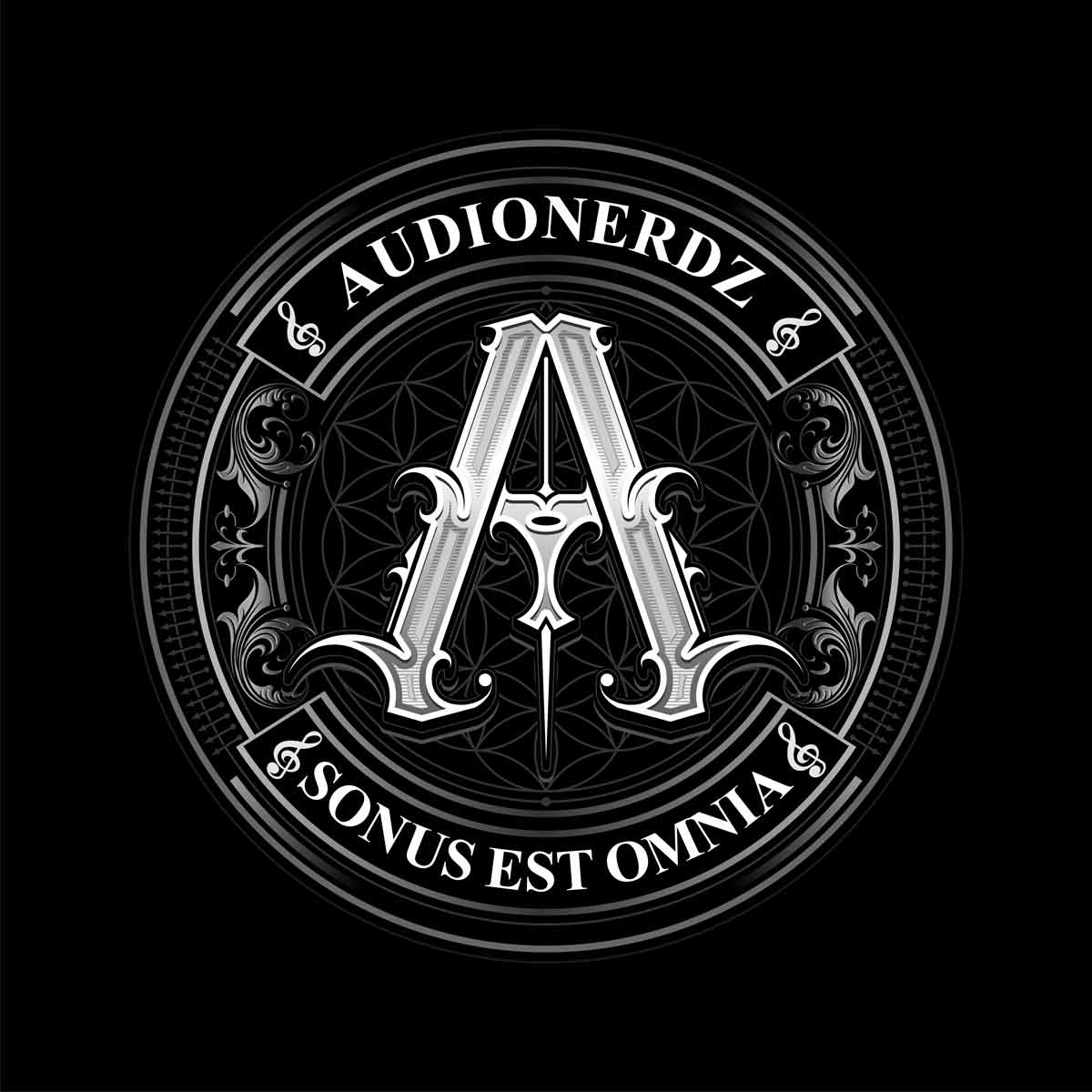 audionerdz mongram, logo, artwork, black, silver,