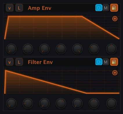Figure 10. Compact Amp Env and Filter Env panels on the Synth page.