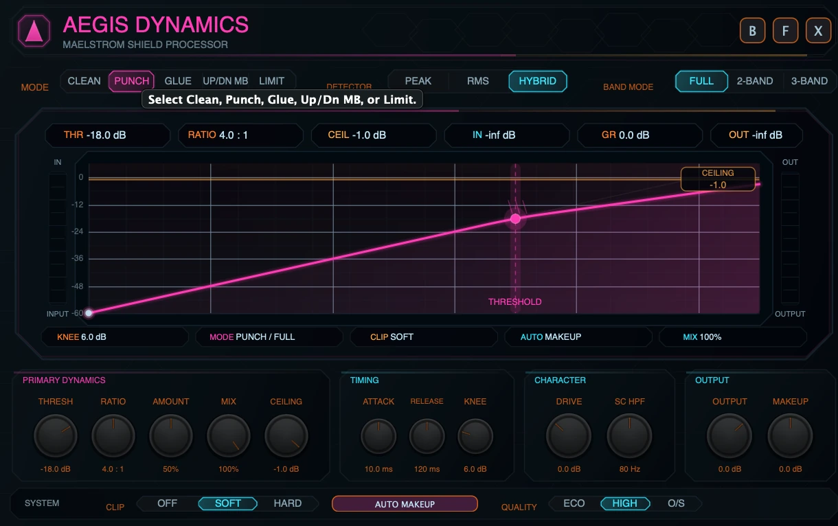 Figure 5. Punch mode in Full band mode. The color treatment changes, but the global dynamics layout remains consistent.