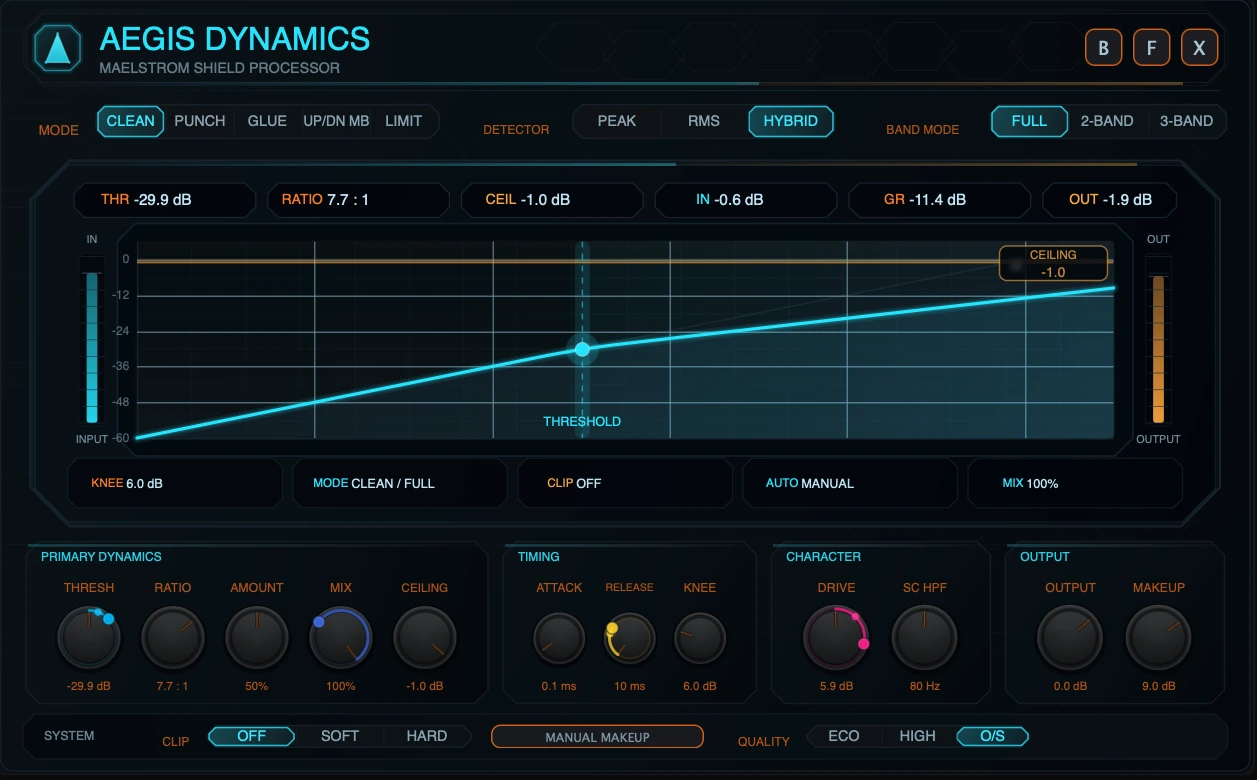Figure 11. Live input, gain-reduction, and output readouts in expanded Full mode.