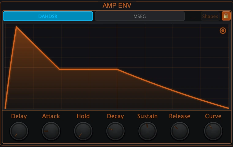 Figure 5. Full DAHDSR editor: Delay, Attack, Hold, Decay, Sustain, Release and Curve.