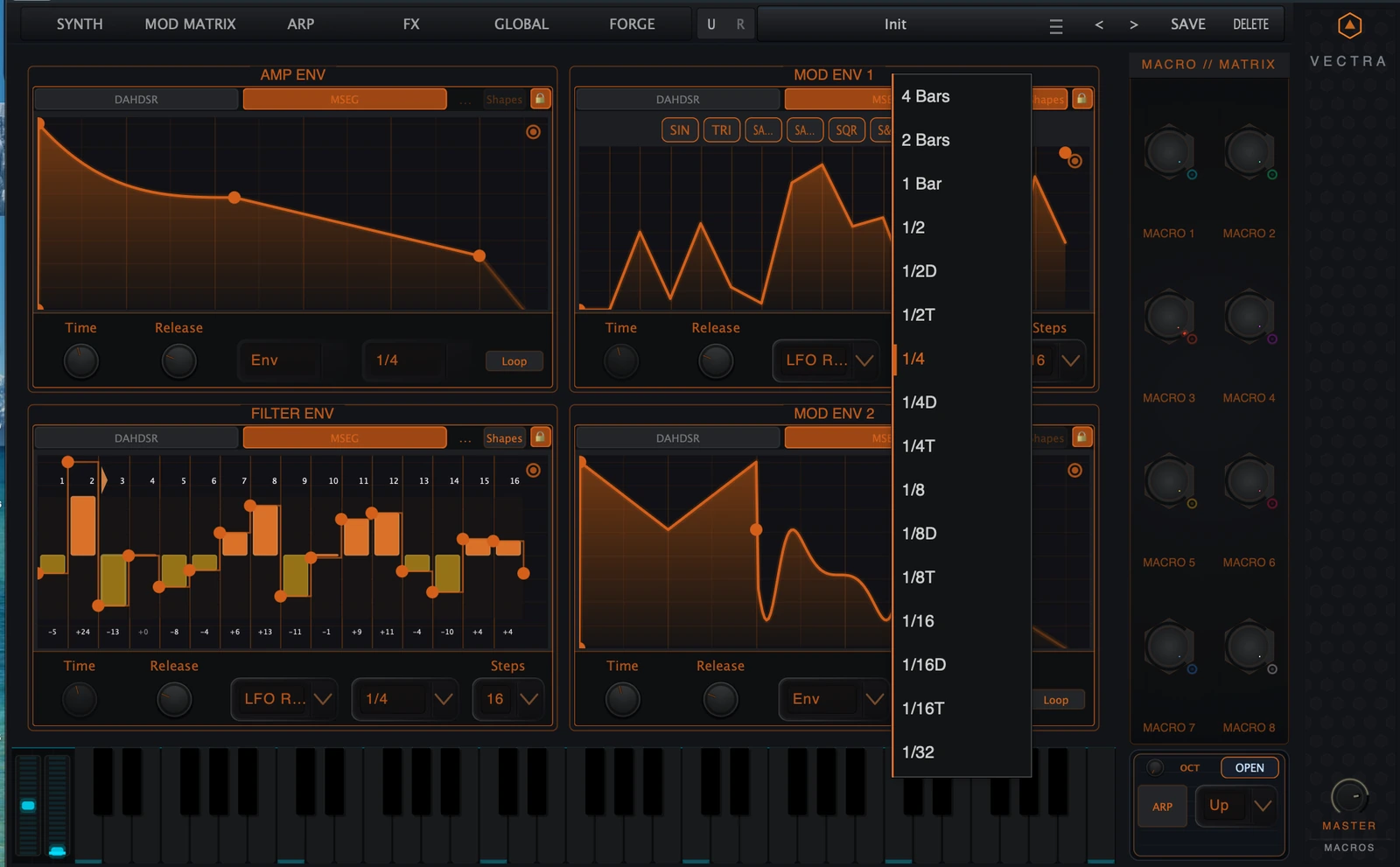 Figure 8. Rate menu with synced note divisions from 4 Bars down to 1/32.
