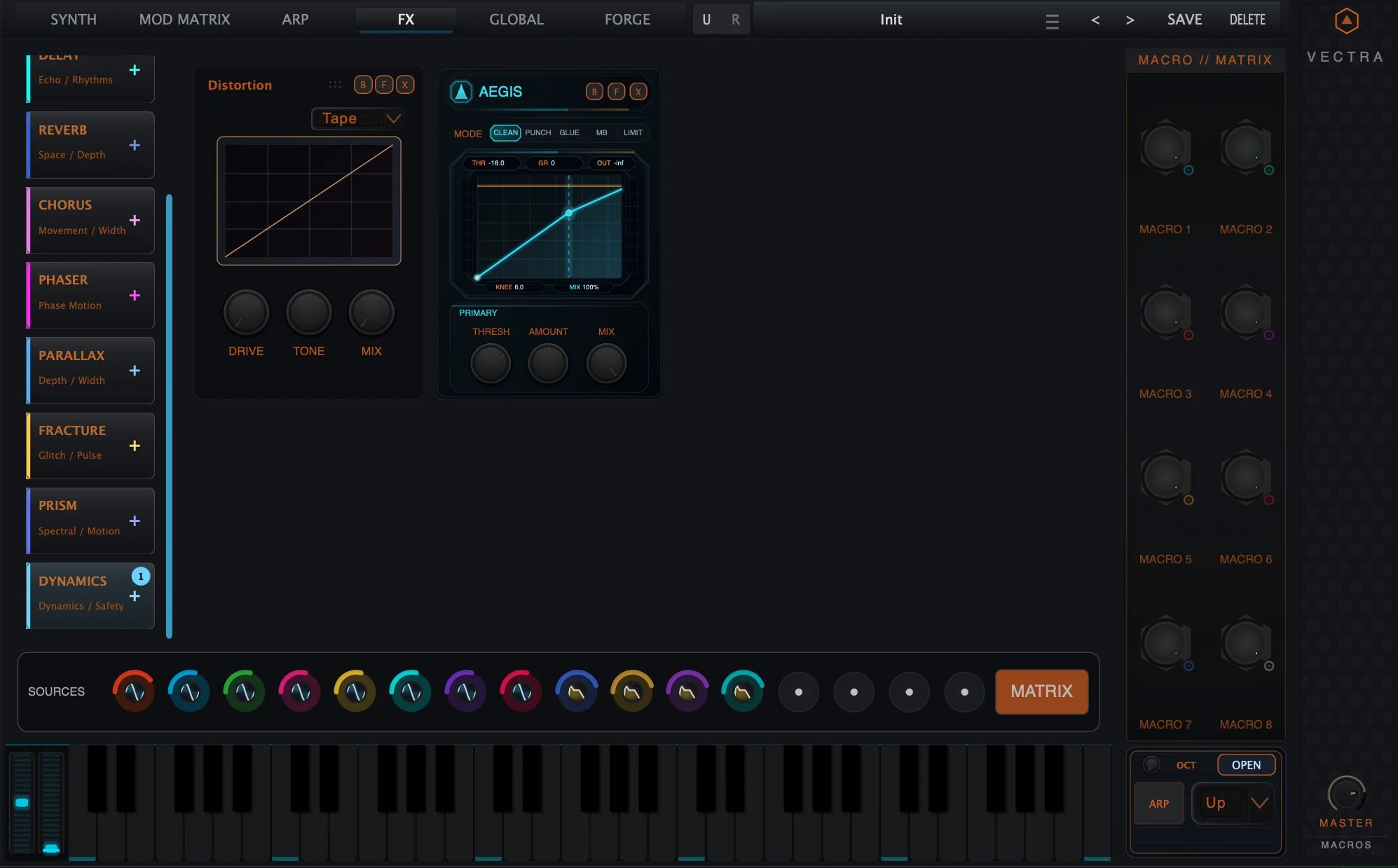 Figure 1. Full Maelstrom FX page with module palette, central chain, Macro / Matrix column and lower SourceBar.