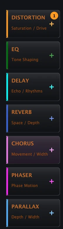 Figure 3. Left Maelstrom module palette with module categories and add controls.