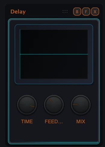 Figure 9. Compact Delay card with time display and Time, Feedback and Mix controls.