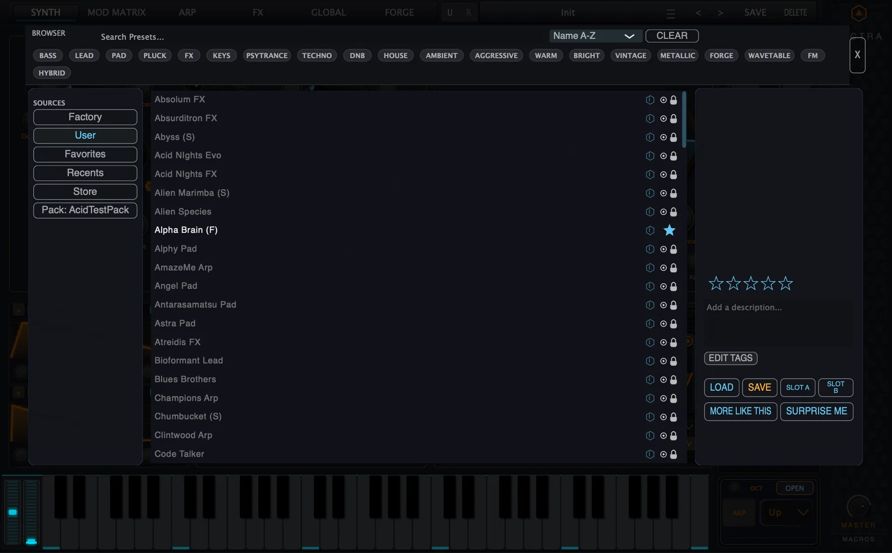 Figure 1. Preset Browser overview with the Sources panel, result list and Details panel.