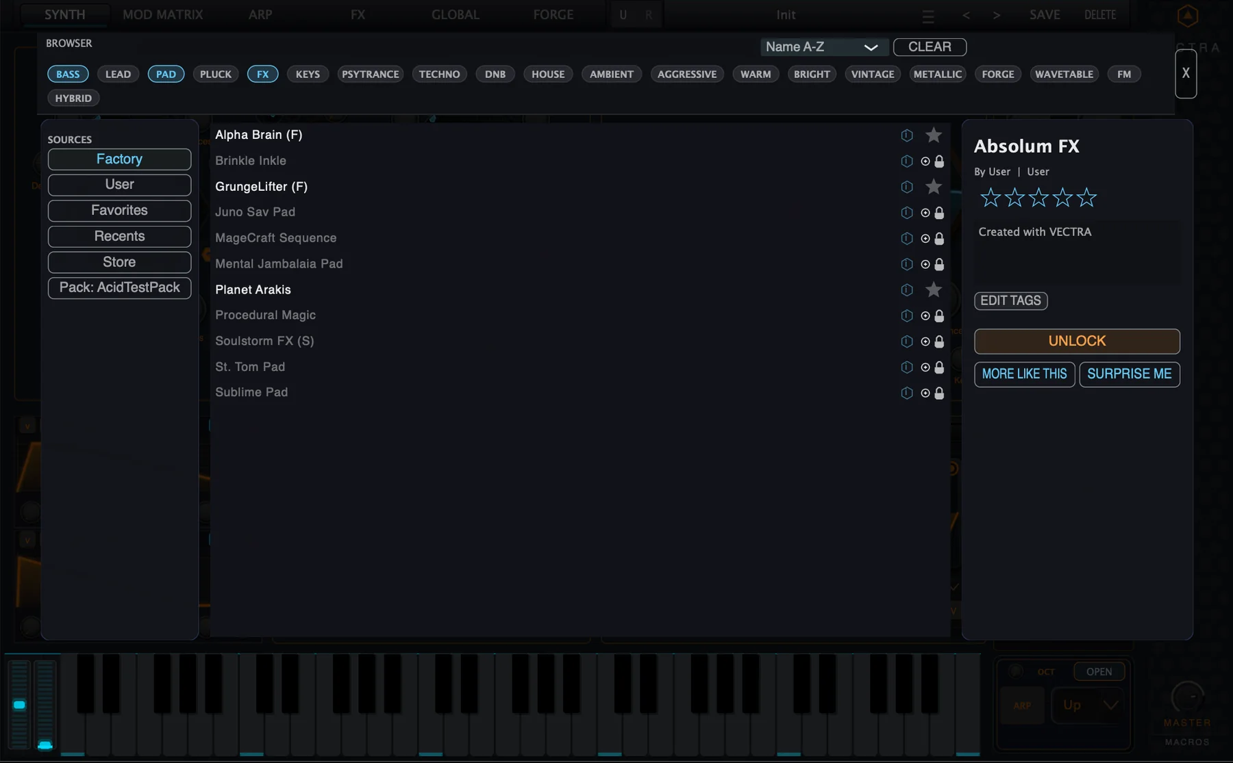 Figure 4. Factory browser view with tag filters active and a locked item selected in the Details panel.