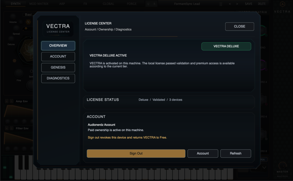 Vectra License center