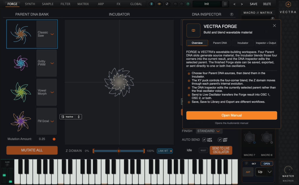 VECTRAFORGE Help Sys synthesizer